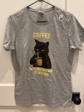 Port and Company Gray Graphic COFFEE Cat Tee